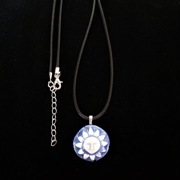 Handmade Ceramic Blue Sun Pendant Necklace, Sol Pendant - Picture 4 of 12